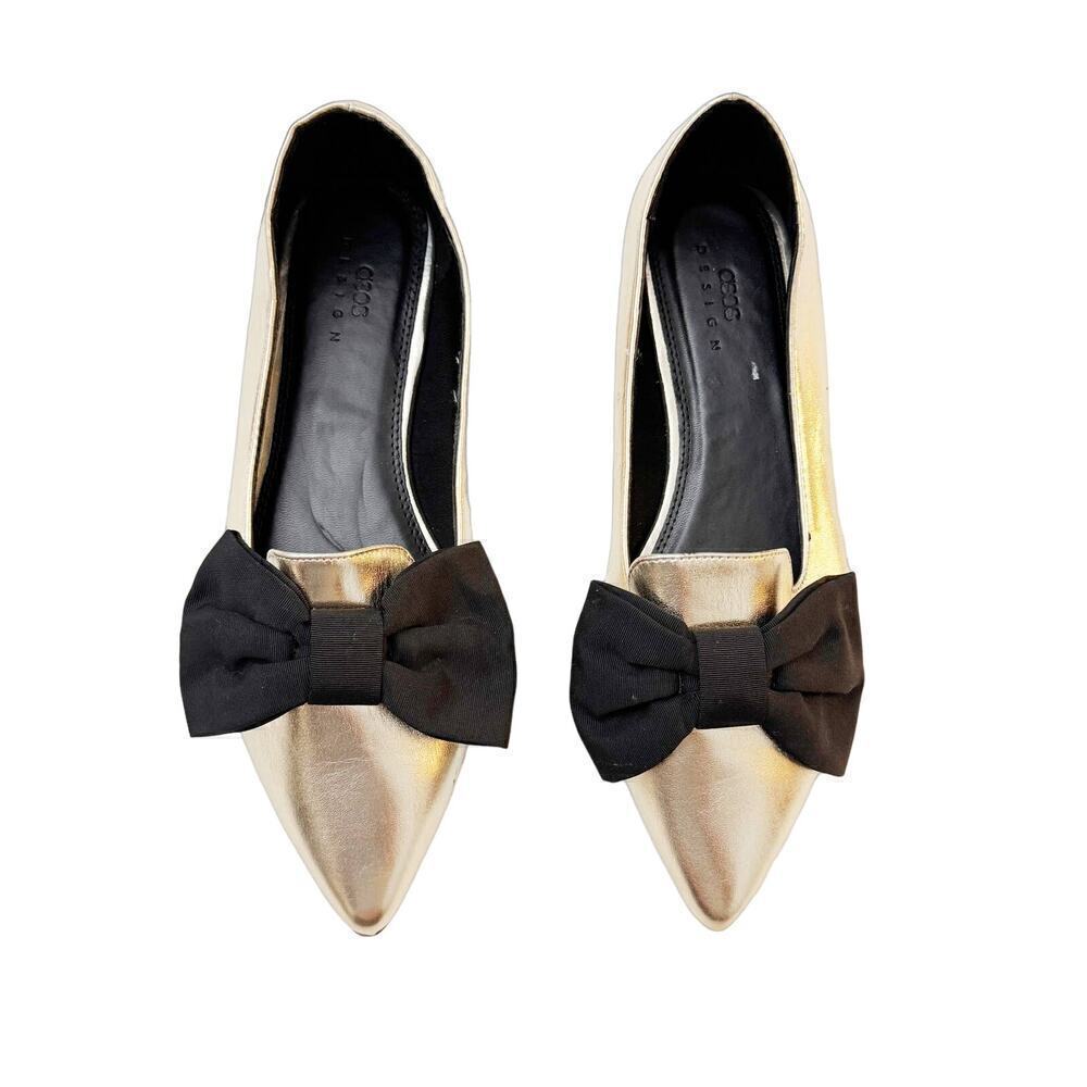 ASOS Design Bow Front Flats Metallic Gold SZ8